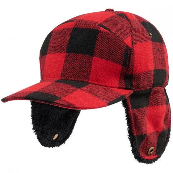 Boné de Inverno Brandit Lumberjack - Vermelho/Xadrez Preto