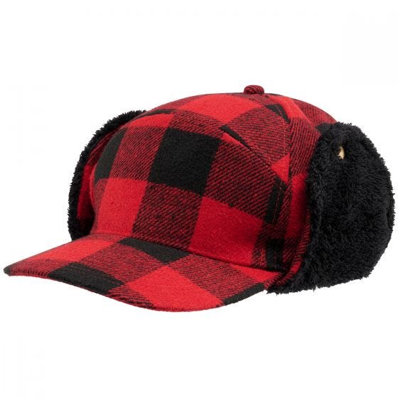 Boné de Inverno Brandit Lumberjack - Vermelho/Xadrez Preto