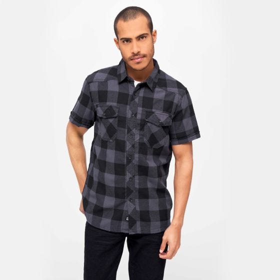 Camisa de manga curta Brandit Half Sleeve Check - Preto/Cinza