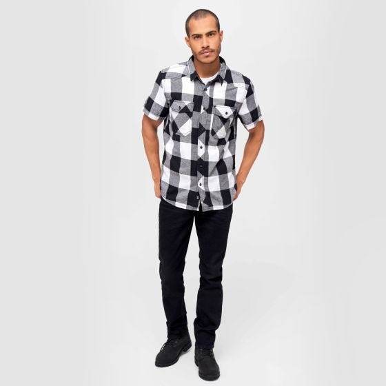 Camisa de manga curta Brandit Half Sleeve Check - Branco/Preto