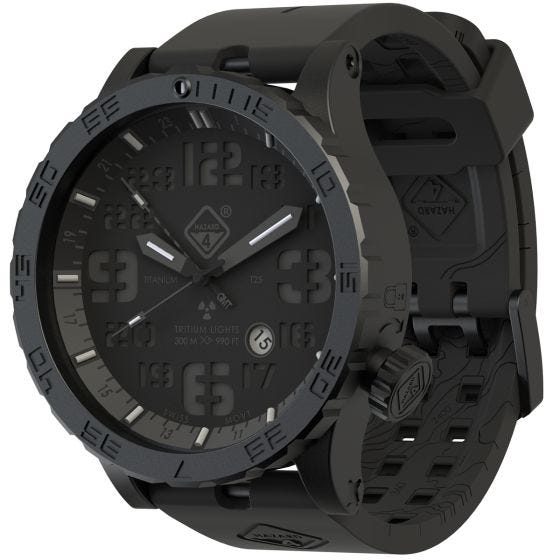 Relógio de Trítio e Titânio Hazard 4 Heavy Water Diver - Blackout Preto GMT Azul/Vermelho