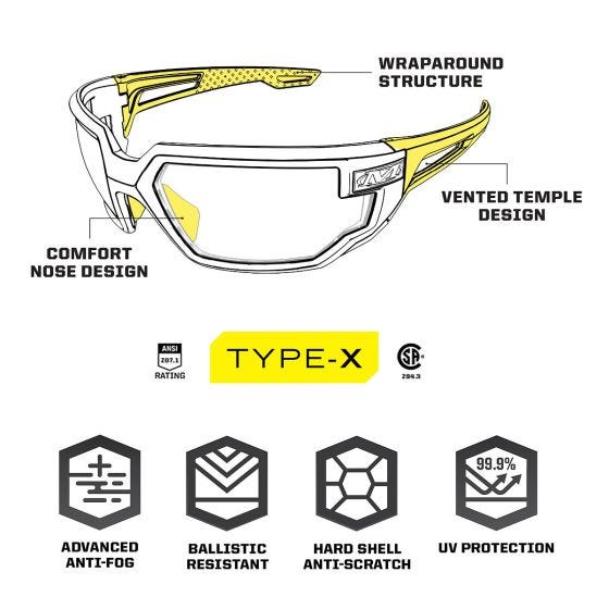 Óculos Mechanix Wear Vision Type-X F - Lente âmbar moldura preta