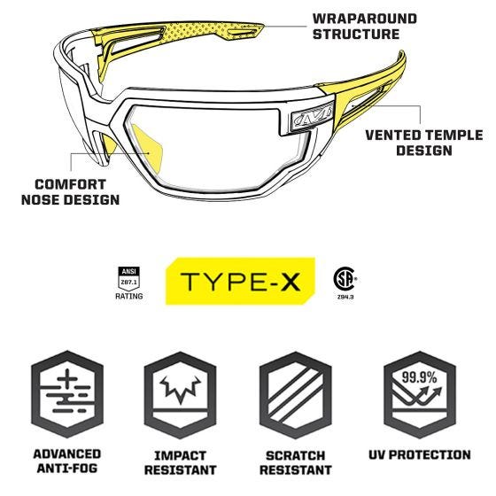 Óculos Mechanix Wear Vision Type-X S - Moldura preta com lente transparente