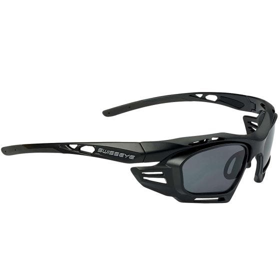 Óculos de sol Swiss Eye M-Cover 6C - Inserções Preto/Fumaça, Lentes Sobressalentes Laranja / Armação Preta Mate/Preta