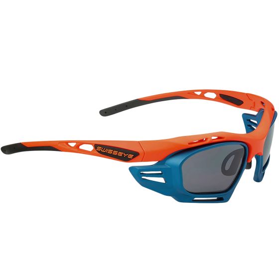 Óculos de sol Swiss Eye M-Cover 6C - Inserções Azul/Fumaça / Lentes Sobressalentes Laranja / Armação Laranja Mate/Preta