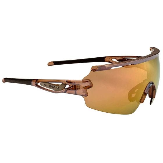 Óculos de sol Swiss Eye Signal RX - Lente Revo Dourada Marrom / Moldura Cristal Laser Brilhante Marrom/Preta