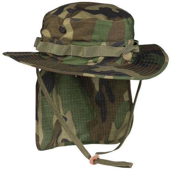 Chapéu Britânico Boonie com Aba para o Pescoço Teesar Ripstop - Woodland