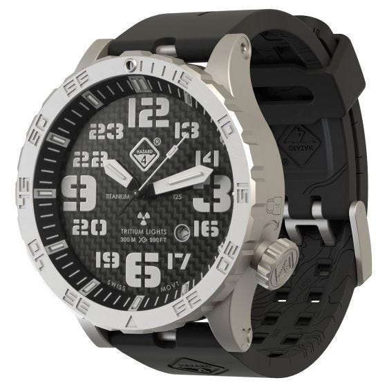 Relógio de Trítio e Titânio Hazard 4 Heavy Water Diver - Carbon Blue/Vermelho