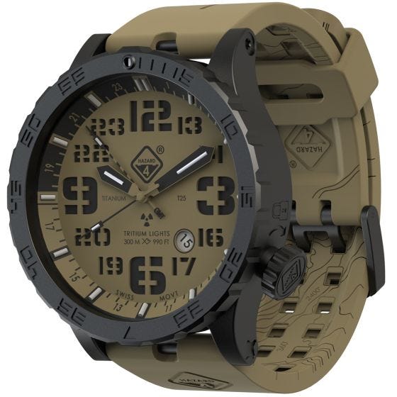 Relógio de Trítio e Titânio Hazard 4 Heavy Water Diver - Arid Brown GMT Verde/Amarelo