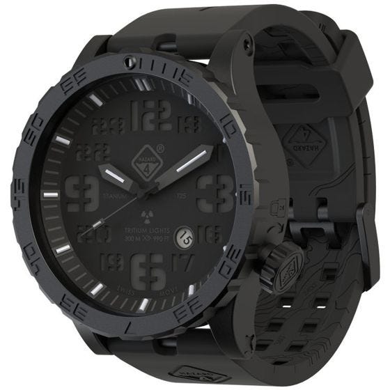 Relógio de Trítio e Titânio Hazard 4 Heavy Water Diver - Blackout Azul/Vermelho