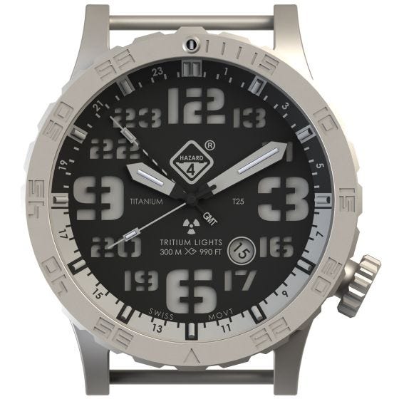 Relógio de Trítio e Titânio Hazard 4 Heavy Water Diver - Blacktie Branco GMT Azul/Vermelho