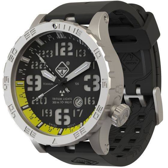 Relógio de Trítio e Titânio Hazard 4 Heavy Water Diver - Blacktie Amarelo GMT Verde/Amarelo