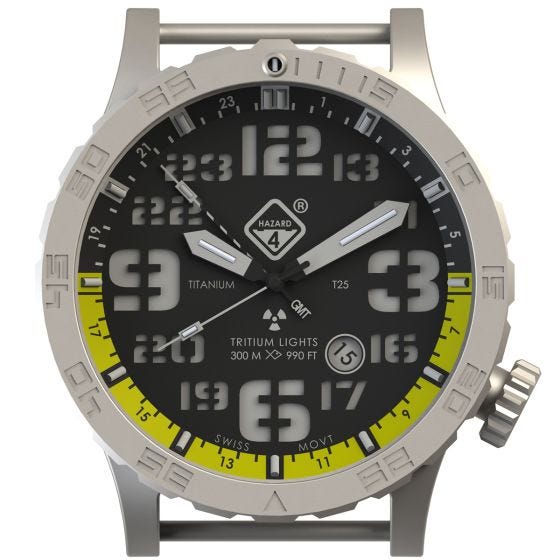 Relógio de Trítio e Titânio Hazard 4 Heavy Water Diver - Blacktie Amarelo GMT Verde/Amarelo