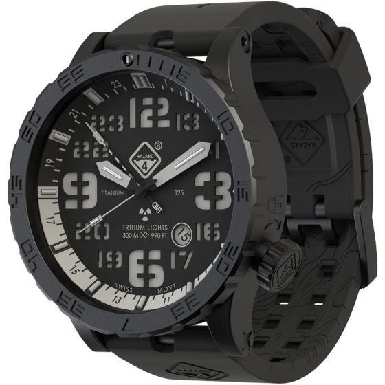 Relógio de Trítio e Titânio Hazard 4 Heavy Water Diver - Nightwatch Branco GMT Azul/Vermelho