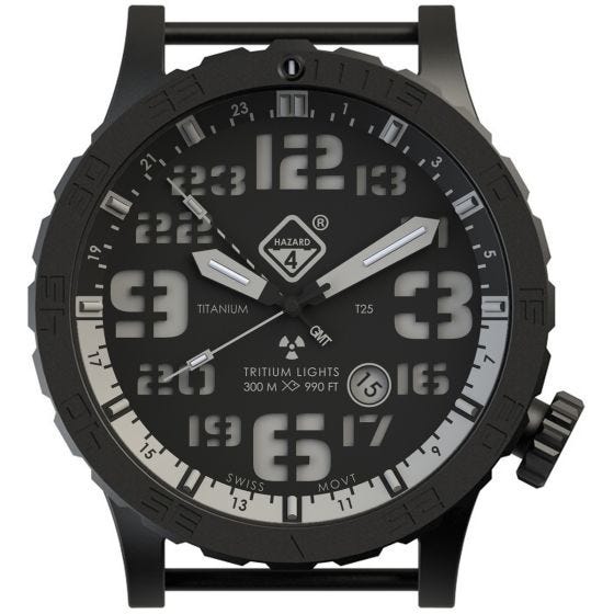 Relógio de Trítio e Titânio Hazard 4 Heavy Water Diver - Nightwatch Branco GMT Verde/Amarelo