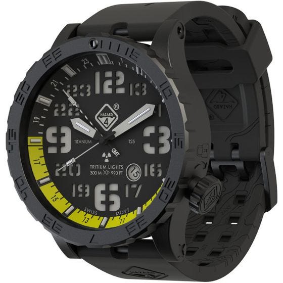 Relógio de Trítio e Titânio Hazard 4 Heavy Water Diver - Nightwatch Amarelo GMT Verde/Amarelo