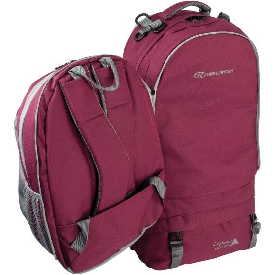 Mochila de Caminhada Highlander X-plorer 60 + 20 L - Framboesa