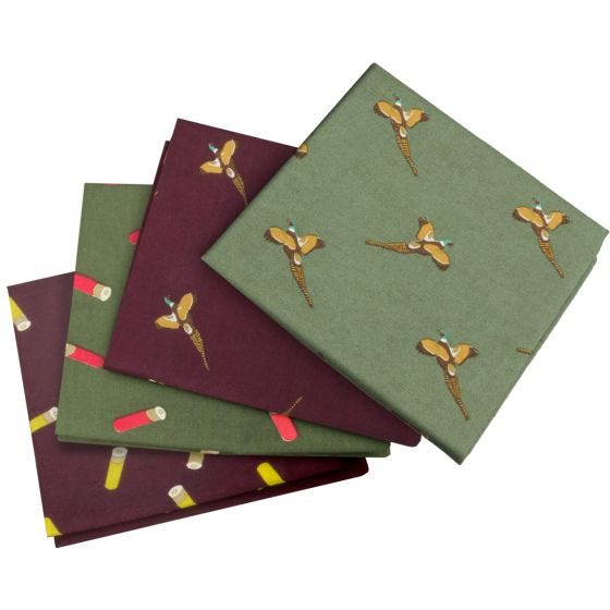 Pacote de 4 Lenços Jack Pyke Pheasant and Cartridge - Wine/Verde