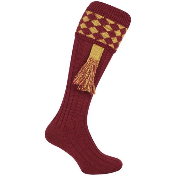 Meias de Tiro Jack Pyke Harlequin - Vermelho Escuro/Dourado