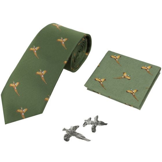 Conjunto Oferta com Gravata Lenço e Botões de Punho Jack Pyke Pheasant - Verde