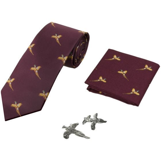 Conjunto Oferta com Gravata Lenço e Botões de Punho Jack Pyke Pheasant - Wine